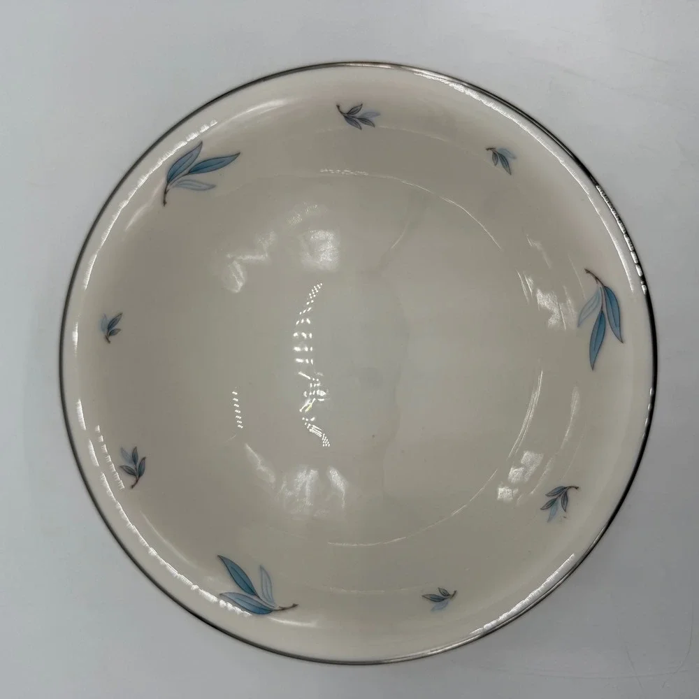 Syracuse China Evening Star Serving Bowl Blue Leaf Platinum Trim‎ Vintage